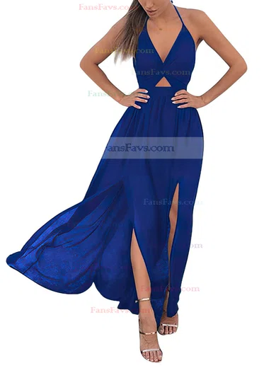 A-line Halter Chiffon Ankle-length Split Front Prom Dresses #Favs020106104