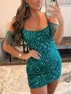 Sheath/Column Off-the-shoulder Sequined Short/Mini Short Prom Dresses With Beading #Favs020020110276