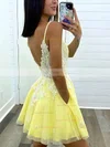 A-line V-neck Tulle Short/Mini Short Prom Dresses With Lace #Favs020020110961