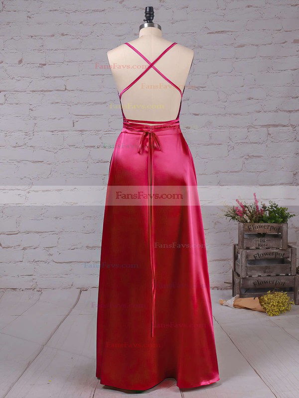 Sheath/Column V-neck Sequined Silk-like Satin Ankle-length Split Front Prom Dresses #Favs020106105