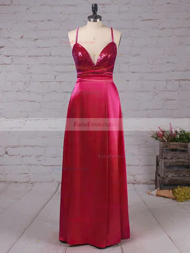 Sheath/Column V-neck Sequined Silk-like Satin Ankle-length Split Front Prom Dresses #Favs020106105