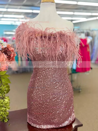 Sheath/Column One Shoulder Sequined Short/Mini Short Prom Dresses With Feathers / Fur #Favs020020110278