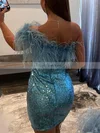 Sheath/Column One Shoulder Sequined Short/Mini Short Prom Dresses With Feathers / Fur #Favs020020110278