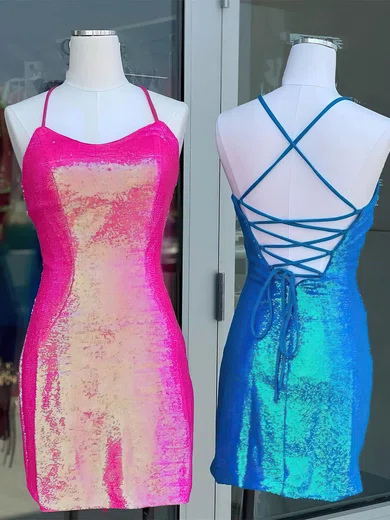 Sheath/Column Scoop Neck Sequined Short/Mini Short Prom Dresses #Favs020020110963