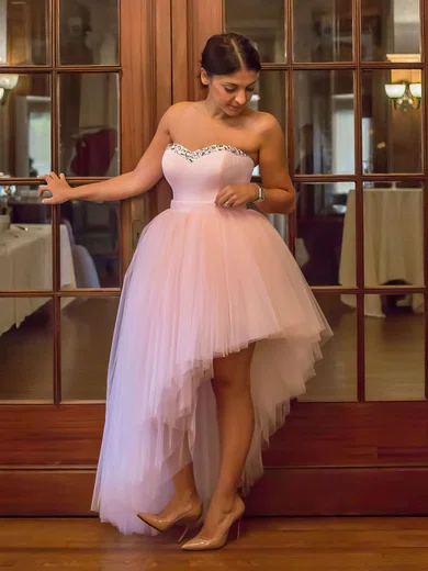 Ball Gown Sweetheart Tulle Asymmetrical Beading Prom Dresses #Favs020106106