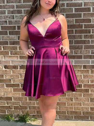 A-line V-neck Silk-like Satin Short/Mini Short Prom Dresses #Favs020020111686