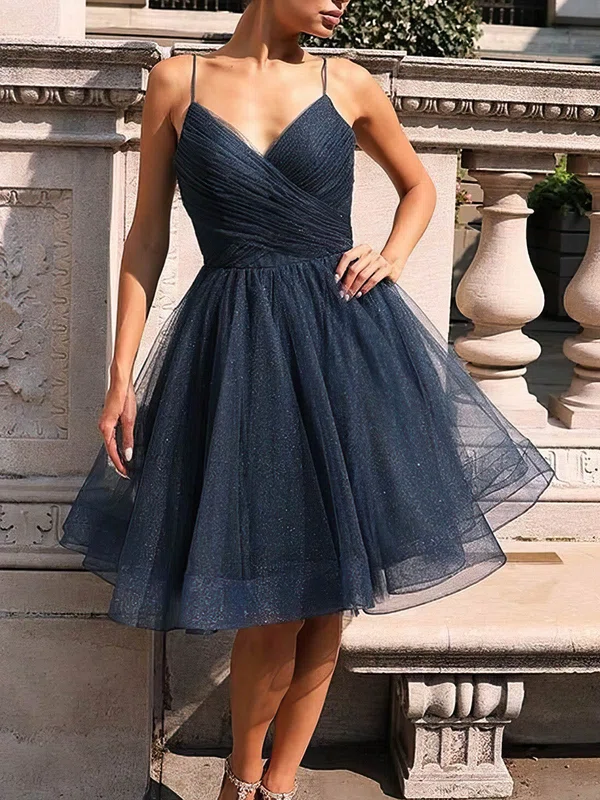 A-line V-neck Glitter Knee-length Short Prom Dresses #Favs020020109304