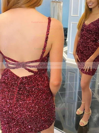 Sheath/Column V-neck Sequined Short/Mini Short Prom Dresses #Favs020020110284
