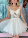 A-line V-neck Tulle Short/Mini Short Prom Dresses With Lace #Favs020020110968