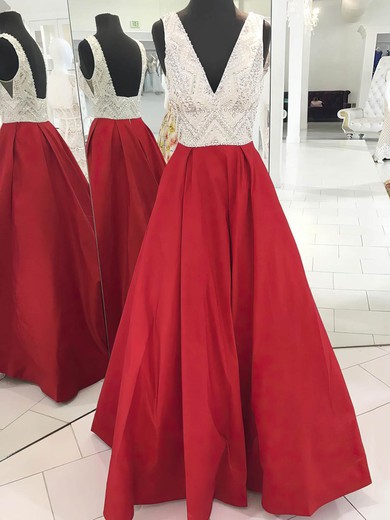 Princess V-neck Satin Floor-length Beading Prom Dresses #Favs020106108