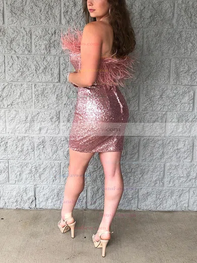 Sheath/Column Strapless Sequined Short/Mini Short Prom Dresses With Feathers / Fur #Favs020020110286