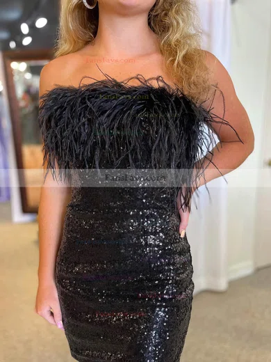 Sheath/Column Strapless Sequined Short/Mini Short Prom Dresses With Feathers / Fur #Favs020020110286
