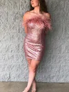 Sheath/Column Strapless Sequined Short/Mini Short Prom Dresses With Feathers / Fur #Favs020020110286