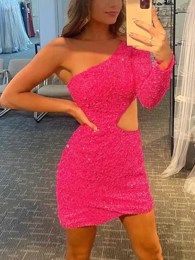 Sheath/Column One Shoulder Sequined Short/Mini Short Prom Dresses #Favs020020110288
