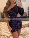 Sheath/Column One Shoulder Sequined Short/Mini Short Prom Dresses #Favs020020110288