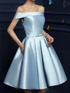 A-line Off-the-shoulder Satin Knee-length Bow Short Prom Dresses #Favs020020109319