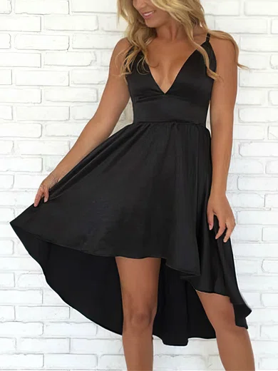 A-line V-neck Silk-like Satin Asymmetrical Short Prom Dresses #Favs020020109320
