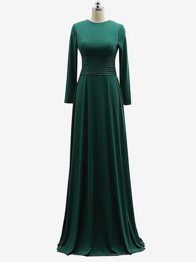 A-line Scoop Neck Jersey Floor-length Ruffles Prom Dresses #Favs020106111