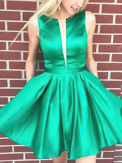 A-line Scoop Neck Satin Short/Mini Short Prom Dresses #Favs020020109321
