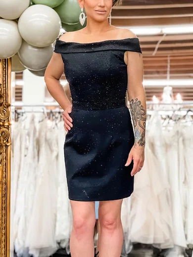 Sheath/Column Off-the-shoulder Satin Short/Mini Short Prom Dresses With Beading #Favs020020110977