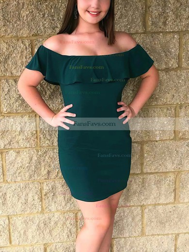 Sheath/Column Off-the-shoulder Jersey Short/Mini Short Prom Dresses With Cascading Ruffles #Favs020020111699