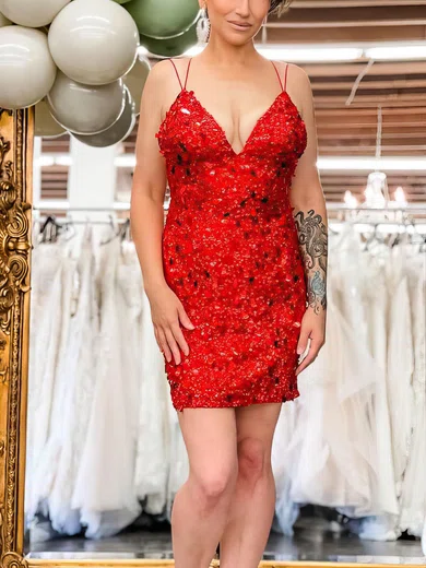 Sheath/Column V-neck Sequined Short/Mini Short Prom Dresses #Favs020020110978