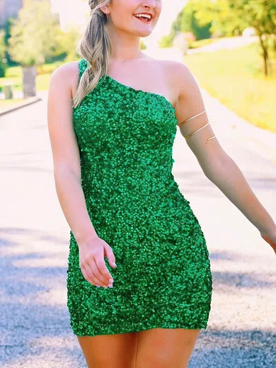 Sheath/Column One Shoulder Sequined Short/Mini Short Prom Dresses #Favs020020110294