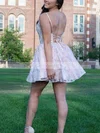 A-line V-neck Lace Short/Mini Short Prom Dresses #Favs020020111700