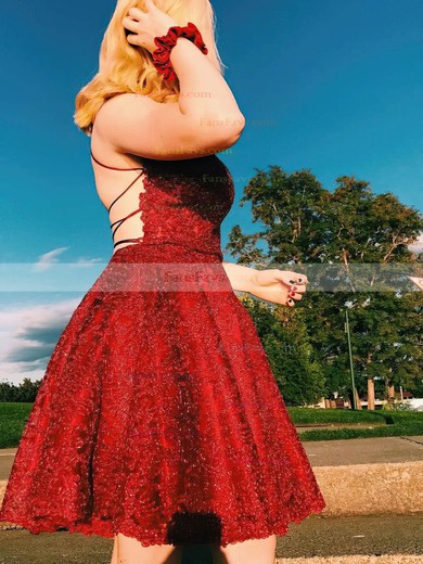 A-line Scoop Neck Lace Knee-length Short Prom Dresses With Beading #Favs020020111701