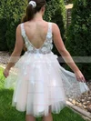 A-line V-neck Tulle Knee-length Short Prom Dresses With Lace #Favs020020110980