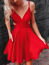 A-line V-neck Stretch Crepe Short/Mini Pockets Short Prom Dresses #Favs020020109327