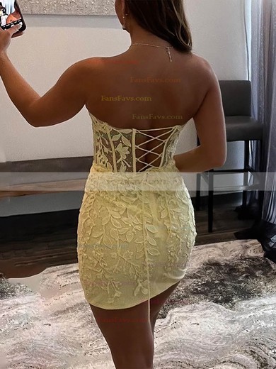 Sheath/Column Sweetheart Tulle Short/Mini Short Prom Dresses With Appliques Lace #Favs020020110298