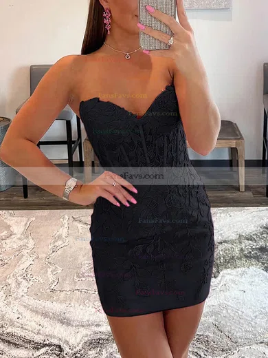 Sheath/Column Sweetheart Tulle Short/Mini Short Prom Dresses With Appliques Lace #Favs020020110298