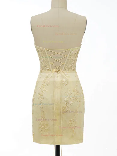 Sheath/Column Sweetheart Tulle Short/Mini Short Prom Dresses With Appliques Lace #Favs020020110298