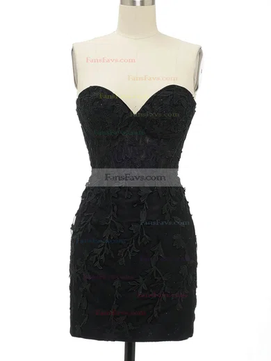 Sheath/Column Sweetheart Tulle Short/Mini Short Prom Dresses With Appliques Lace #Favs020020110298