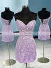 Sheath/Column Sweetheart Tulle Short/Mini Short Prom Dresses With Appliques Lace #Favs020020110298