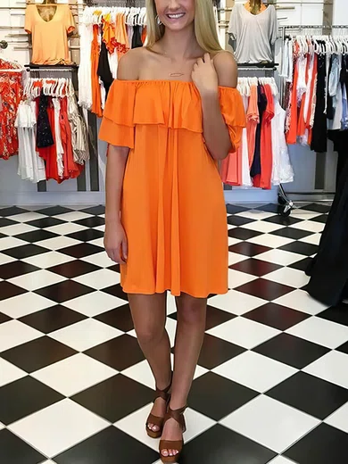 A-line Off-the-shoulder Chiffon Knee-length Short Prom Dresses #Favs020020111705