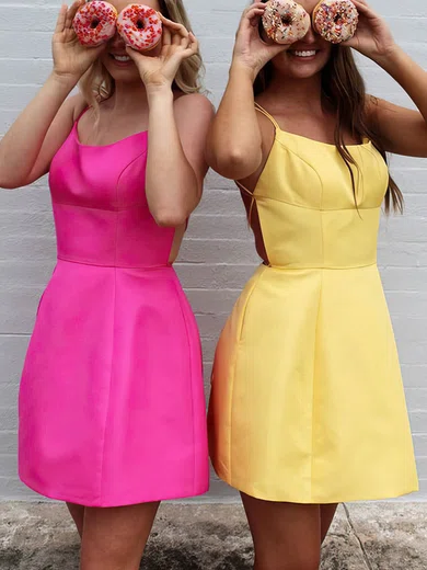 A-line Scoop Neck Satin Short/Mini Short Prom Dresses With Pockets #Favs020020111708