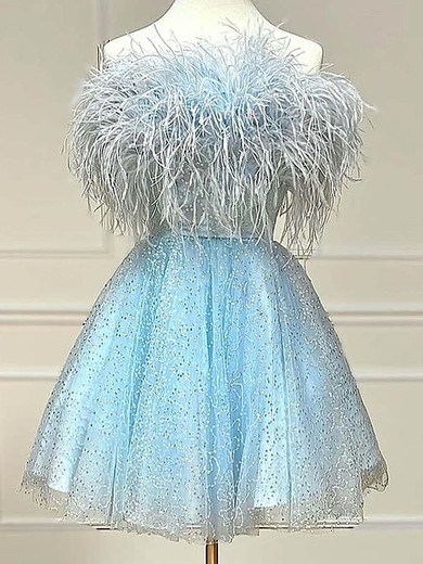 A-line Strapless Sequined Short/Mini Short Prom Dresses With Feathers / Fur #Favs020020110303