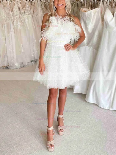 A-line Strapless Sequined Short/Mini Short Prom Dresses With Feathers / Fur #Favs020020110303