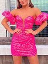 Sheath/Column V-neck Sequined Short/Mini Short Prom Dresses With Split Front #Favs020020111711