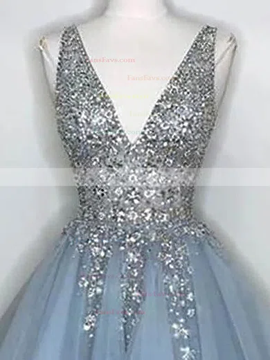 A-line V-neck Tulle Short/Mini Short Prom Dresses With Appliques Lace #Favs020020110305