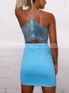 Sheath/Column V-neck Jersey Short/Mini Short Prom Dresses With Lace #Favs020020110991