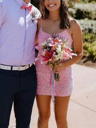 Sheath/Column Scoop Neck Sequined Short/Mini Short Prom Dresses #Favs020020110994