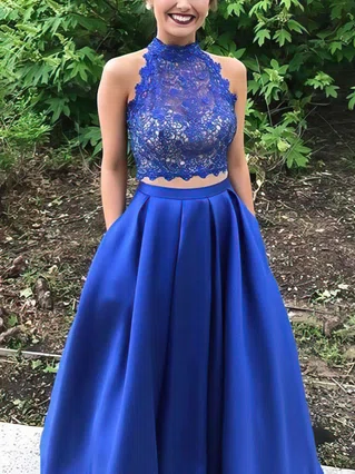 Princess High Neck Lace Satin Floor-length Beading Prom Dresses #Favs020105044 Princess High Neck Lace Satin Floor-length Beading Prom Dresses #Favs020105044
