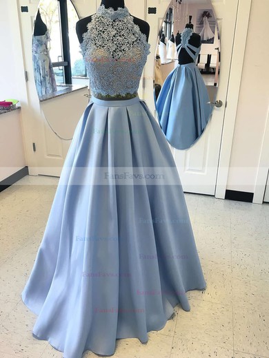 Princess High Neck Lace Satin Floor-length Beading Prom Dresses #Favs020105044