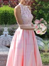Princess High Neck Lace Satin Floor-length Beading Prom Dresses #Favs020105044