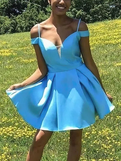 A-line V-neck Satin Short/Mini Short Prom Dresses #Favs020020109344