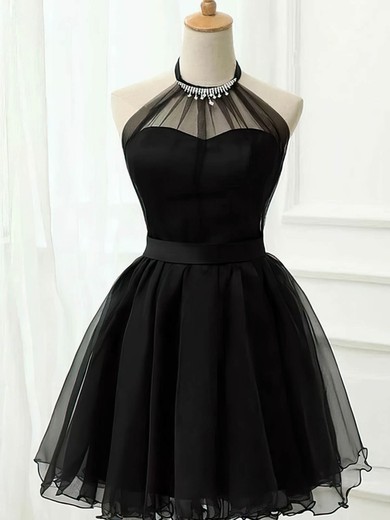 A-line Halter Tulle Short/Mini Short Prom Dresses With Crystal Detailing #Favs020020111718