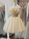 A-line Strapless Tulle Short/Mini Short Prom Dresses With Bow #Favs020020110310